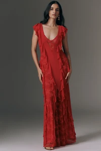 AFRM Trista Ruffle-Sleeve V-Neck Maxi Dress