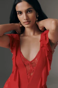 AFRM Trista Ruffle-Sleeve V-Neck Maxi Dress