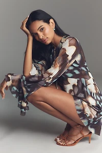 AFRM Kori Long-Sleeve Mesh Ruffled Mini Dress
