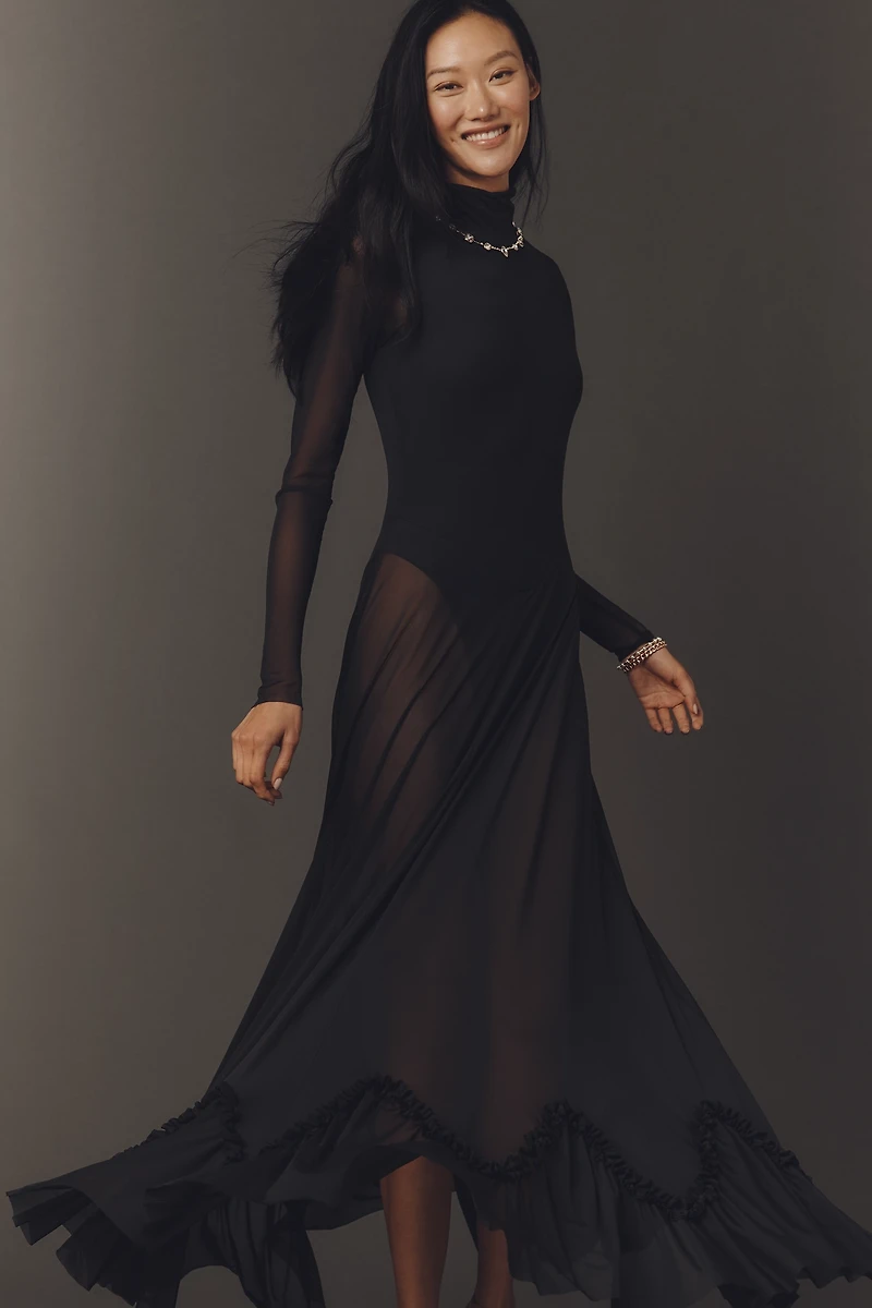AFRM Kira Mock-Neck Long-Sleeve Maxi Dress