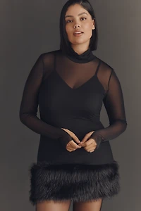 AFRM Saige Plus Mesh Faux-Fur Mini Dress