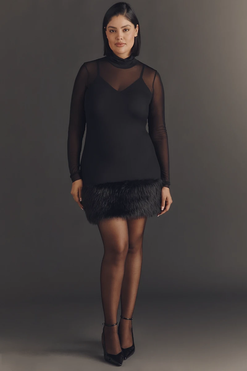 AFRM Saige Plus Mesh Faux-Fur Mini Dress