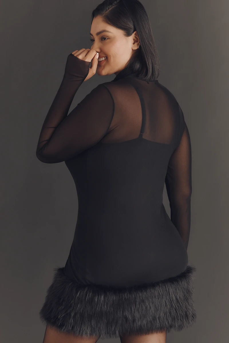 AFRM Saige Plus Mesh Faux-Fur Mini Dress
