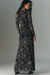 AFRM Daysa Long-Sleeve Ruched Mesh Maxi Dress