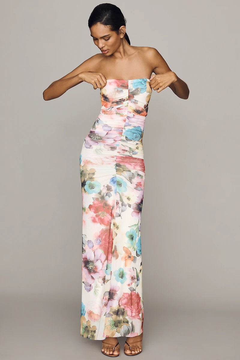 AFRM Leslie Strapless Mesh Midi Dress