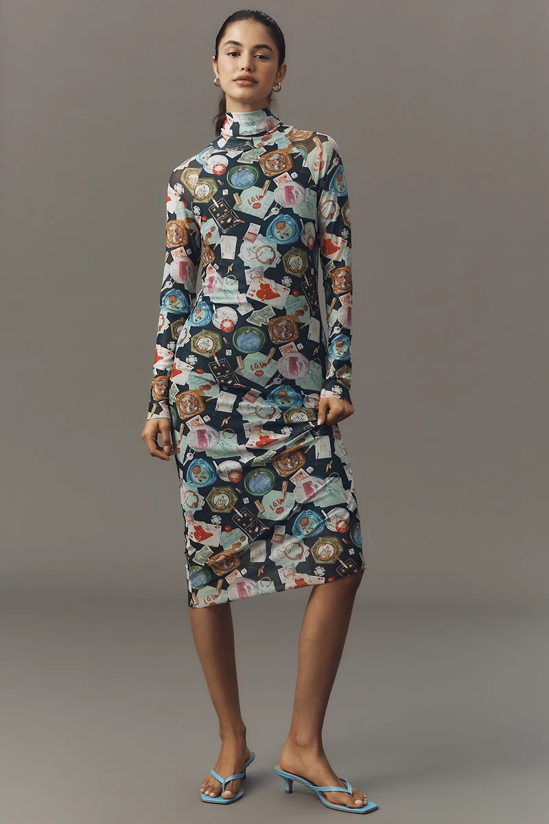 Rachel Antonoff Lilith Long-Sleeve Mesh Midi Dress