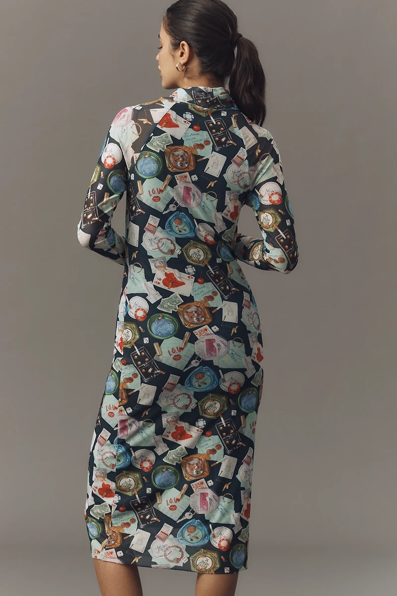 Rachel Antonoff Lilith Long-Sleeve Mesh Midi Dress