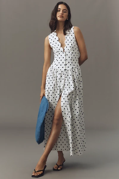 We Wore What Sleeveless V-Neck Scalloped Maxi Dress