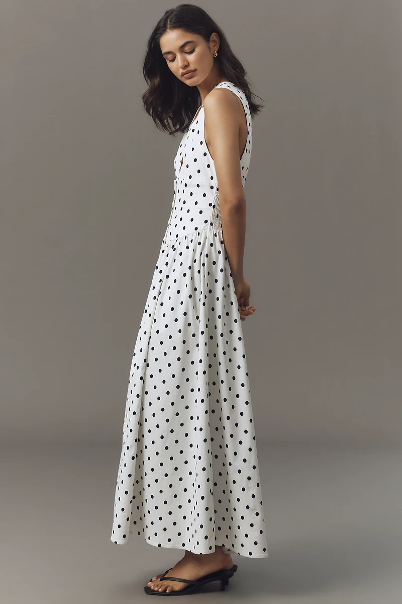 We Wore What Sleeveless V-Neck Scalloped Maxi Dress