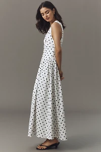 We Wore What Sleeveless V-Neck Scalloped Maxi Dress