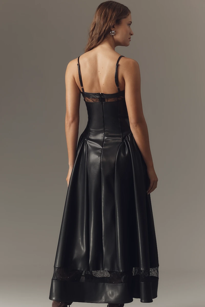 We Wore What Faux Leather Square-Neck Maxi Dress