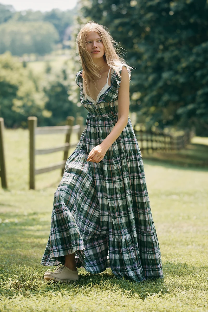 Pilcro Flutter-Sleeve Tiered Midi Dress