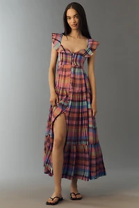 Pilcro Flutter-Sleeve Tiered Midi Dress