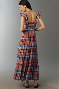 Pilcro Flutter-Sleeve Tiered Midi Dress
