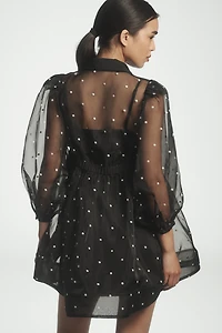 Maeve Sheer Collared Babydoll Mini Dress