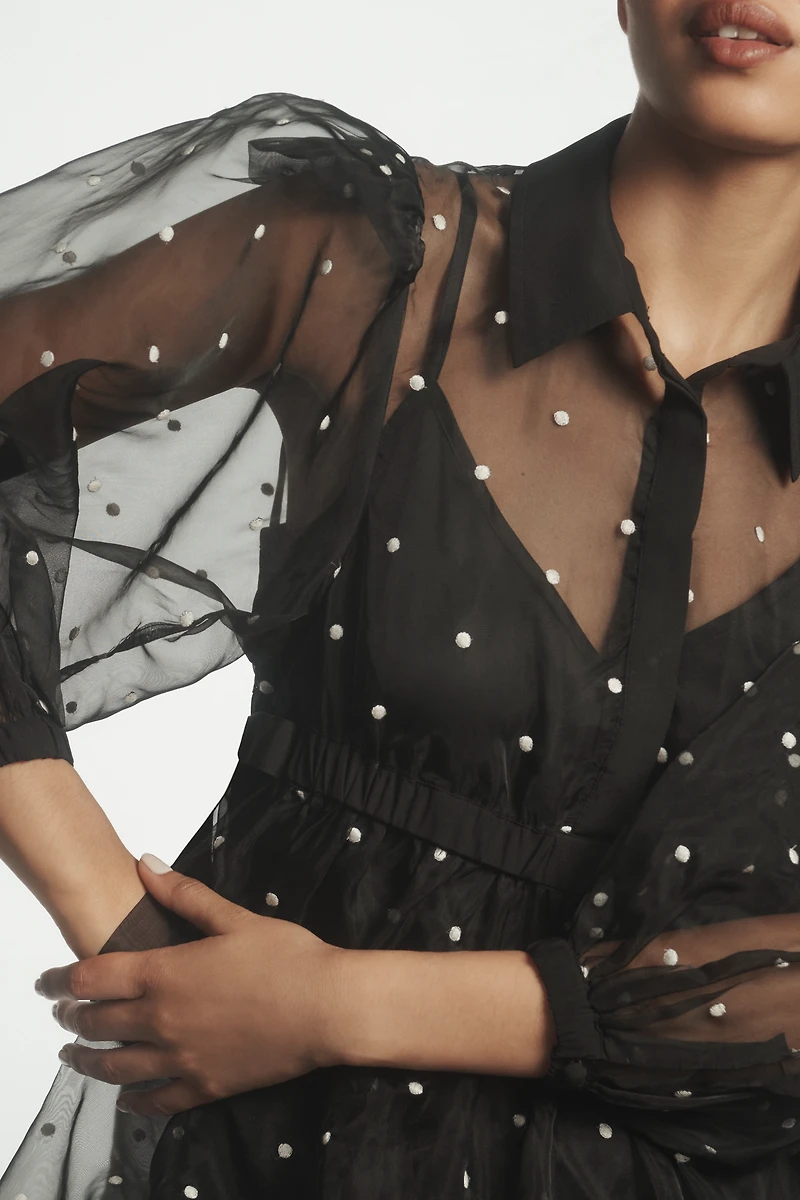 Maeve Sheer Collared Babydoll Mini Dress