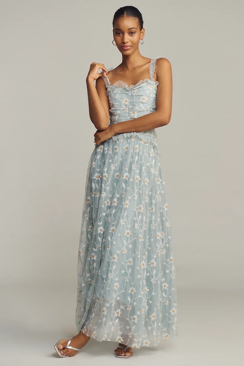 By Anthropologie Sleeveless Tulle A-Line Maxi Dress