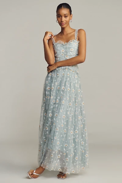 By Anthropologie Sleeveless Tulle A-Line Maxi Dress