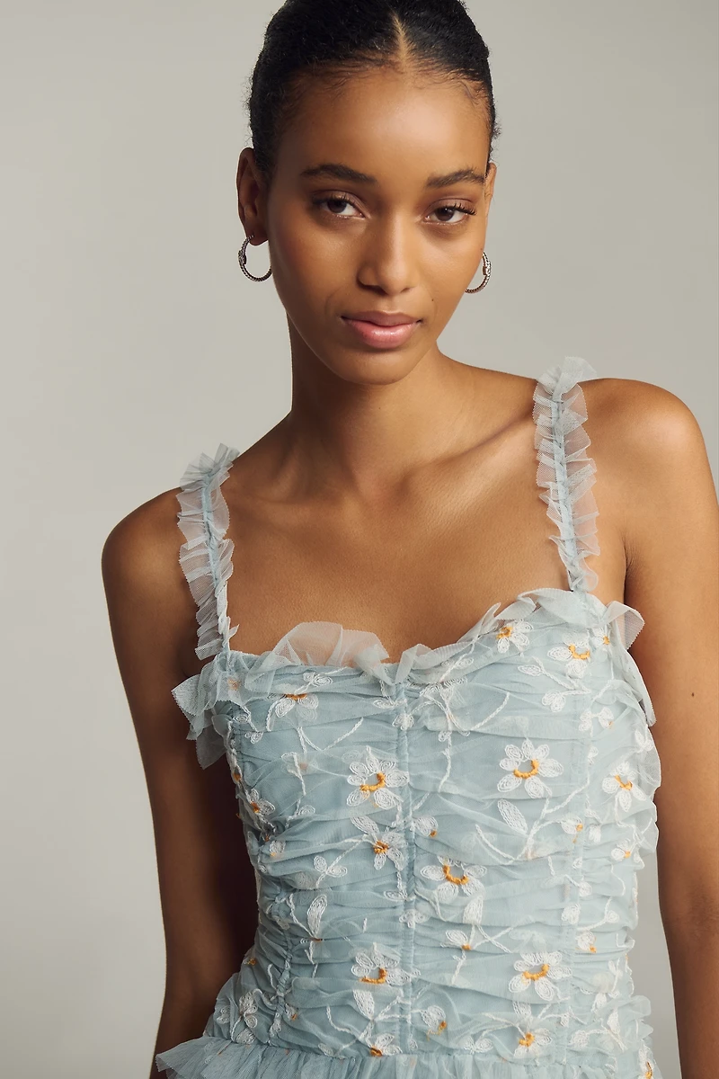 By Anthropologie Sleeveless Tulle A-Line Maxi Dress