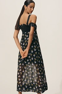 Maeve Square-Neck Sheer Floral Midi Dress