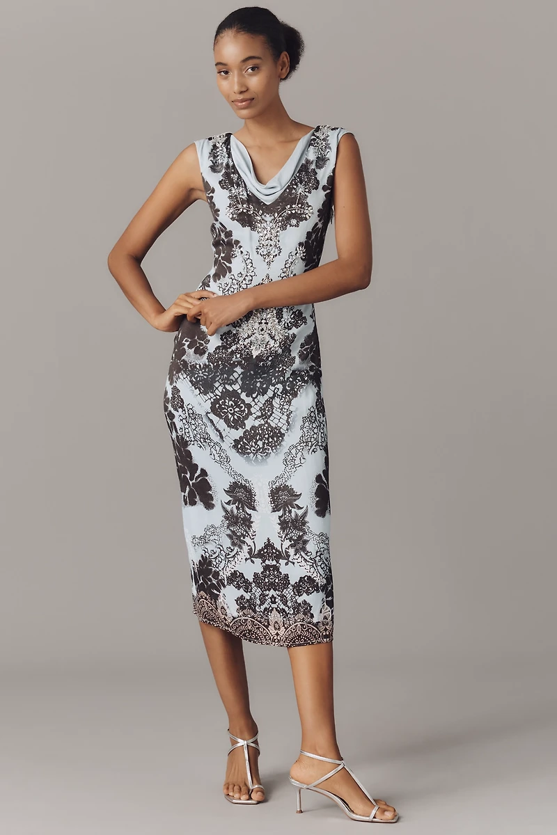 By Anthropologie Cowl-Neck Low-Back Midi Dress