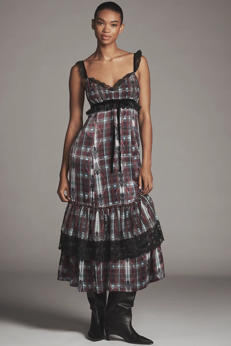 By Anthropologie V-Neck Lace-Trim Midi Dress