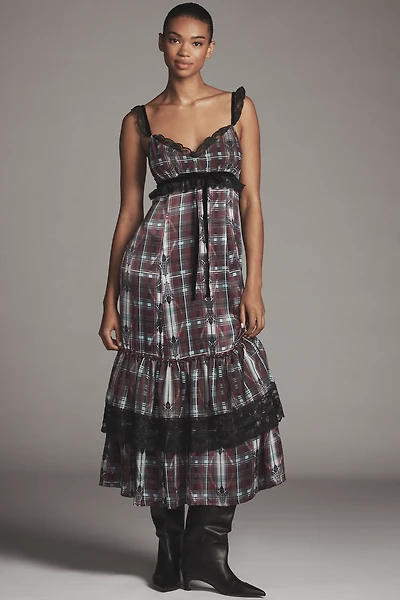 By Anthropologie V-Neck Lace-Trim Midi Dress