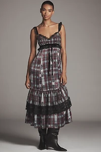 By Anthropologie V-Neck Lace-Trim Midi Dress