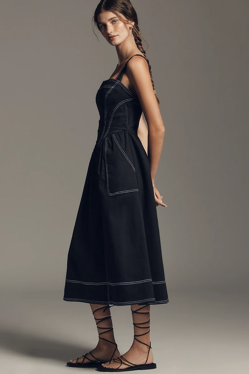 Pilcro Square-Neck Bustier Midi Dress