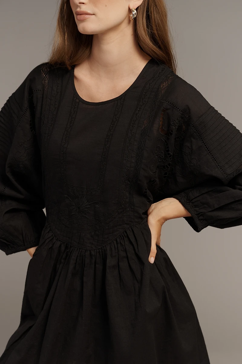 By Anthropologie Half-Sleeve Deco Mini Swing Dress