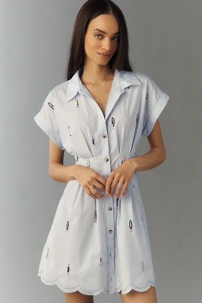By Anthropologie 100% Cotton Poplin Novelty Mini Shirtdress