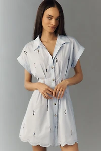 By Anthropologie 100% Cotton Poplin Novelty Mini Shirtdress