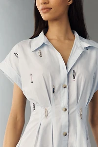 By Anthropologie 100% Cotton Poplin Novelty Mini Shirtdress