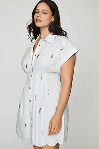 By Anthropologie 100% Cotton Poplin Novelty Mini Shirtdress
