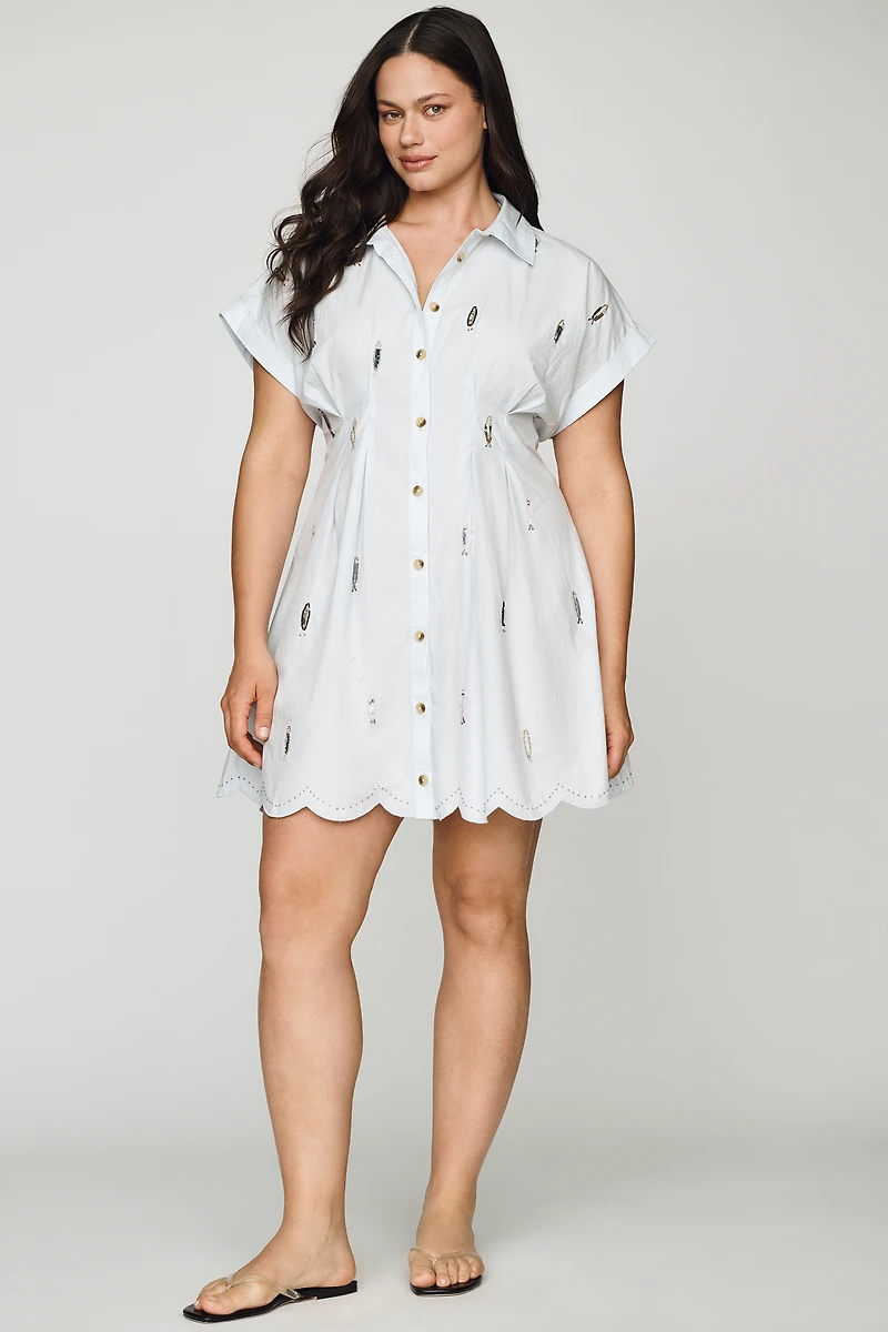 By Anthropologie 100% Cotton Poplin Novelty Mini Shirtdress