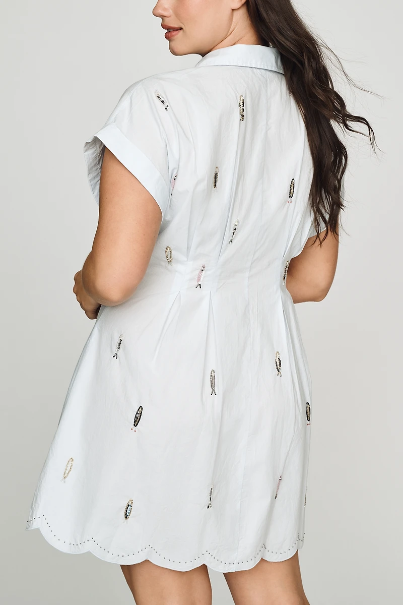 By Anthropologie 100% Cotton Poplin Novelty Mini Shirtdress