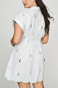 By Anthropologie 100% Cotton Poplin Novelty Mini Shirtdress