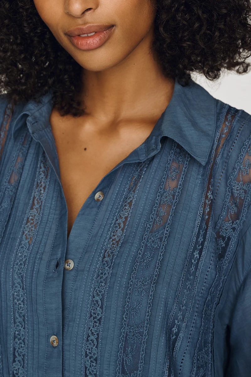 By Anthropologie Lace Panel Shirtdress