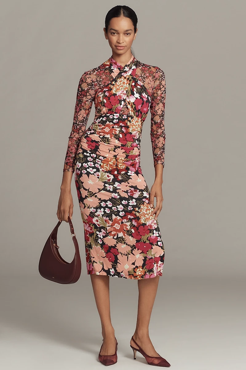 By Anthropologie Long-Sleeve Halter Mesh Midi Dress