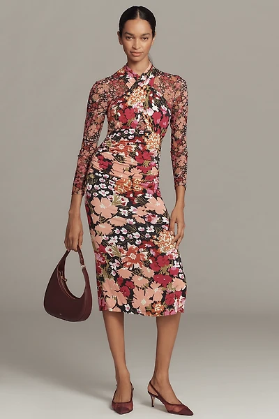 By Anthropologie Long-Sleeve Halter Mesh Midi Dress