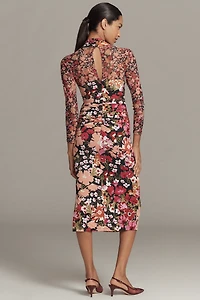By Anthropologie Long-Sleeve Halter Mesh Midi Dress
