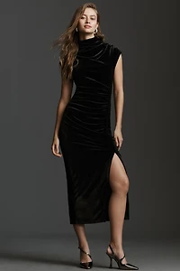 The Maya Stretch Velvet Cowl-Neck Dress