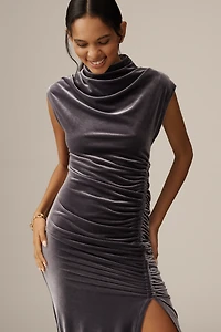 The Maya Stretch Velvet Cowl-Neck Dress