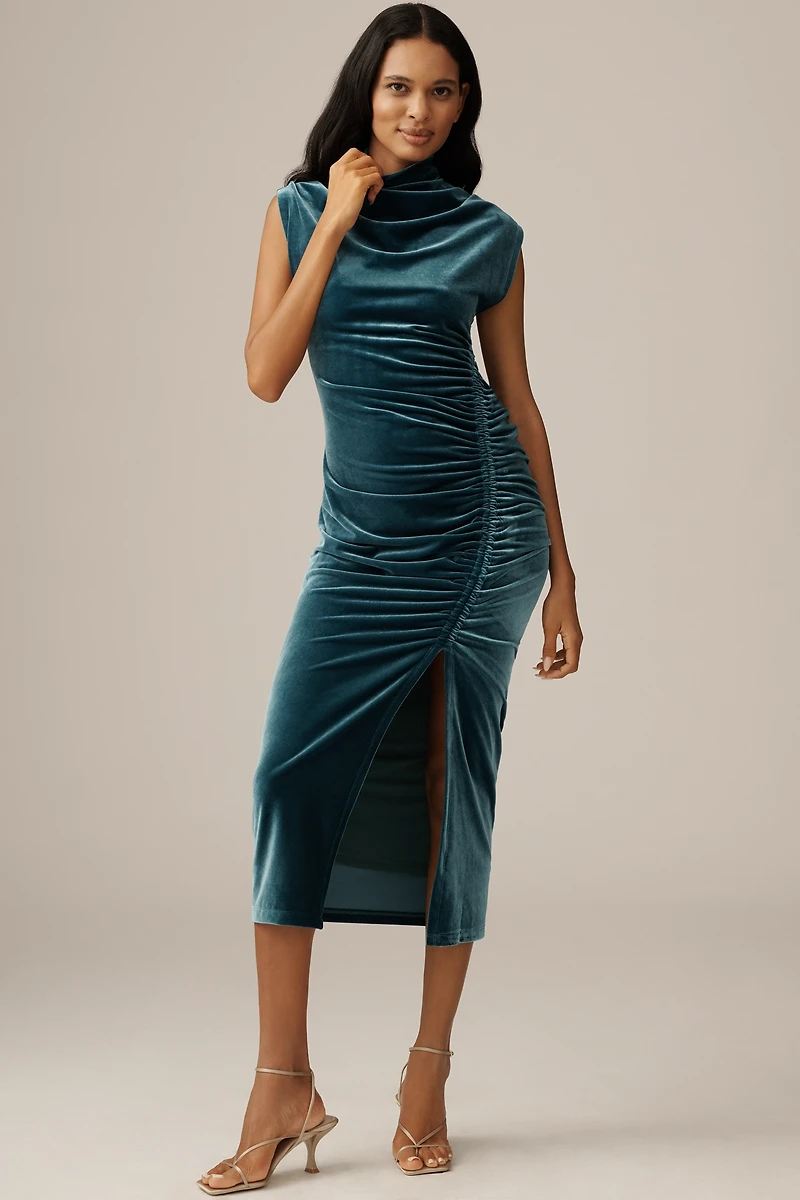 The Maya Stretch Velvet Cowl-Neck Dress