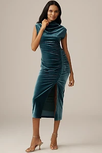 The Maya Stretch Velvet Cowl-Neck Dress