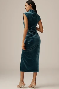 The Maya Stretch Velvet Cowl-Neck Dress