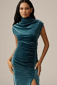 The Maya Stretch Velvet Cowl-Neck Dress