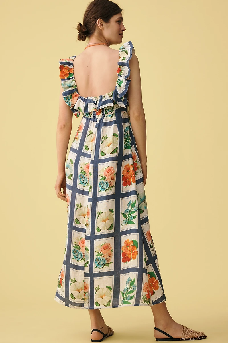 Palm. Noosa Gia Ruffle Linen Maxi Dress