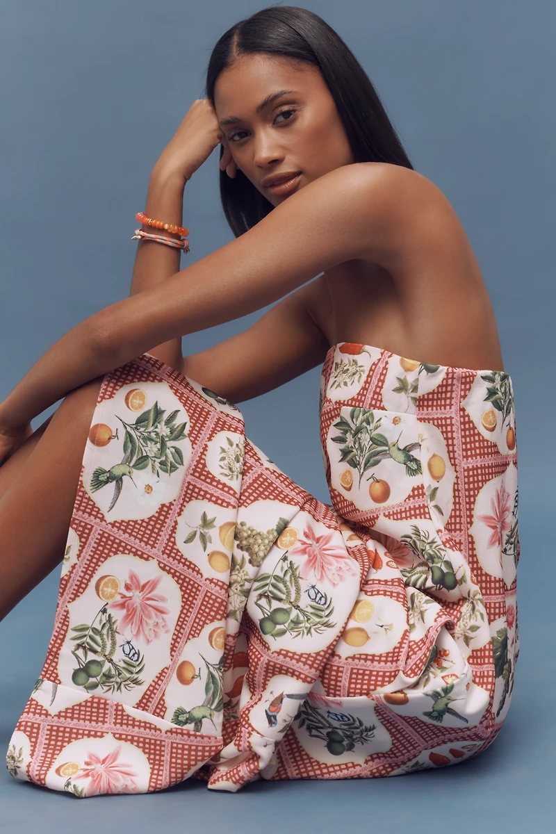 Palm. Noosa Alessia Pink Citrus Tile Crepe Strapless Midi Dress
