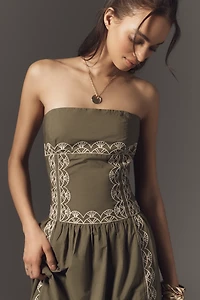 By Anthropologie Strapless Drop-Waist Midi Dress